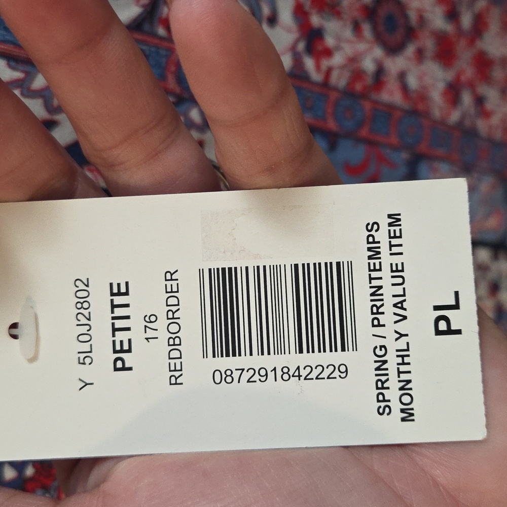 NWT Alia Petite Cotton Blend Printed Top Plus Size Blue Red Boho Short Sleeve - Picture 5 of 6